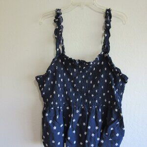 AVA & VIV Blue Floral Pattern Size 2X Smocked Sleeveless Short Top